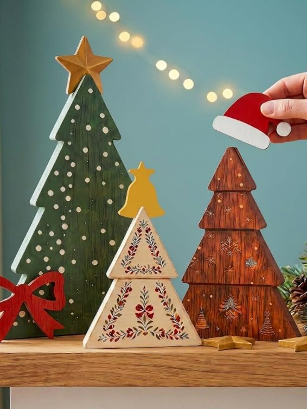 Christmas Decor 3Pcs Wooden Tabletop Christmas Tree Decoration Sign